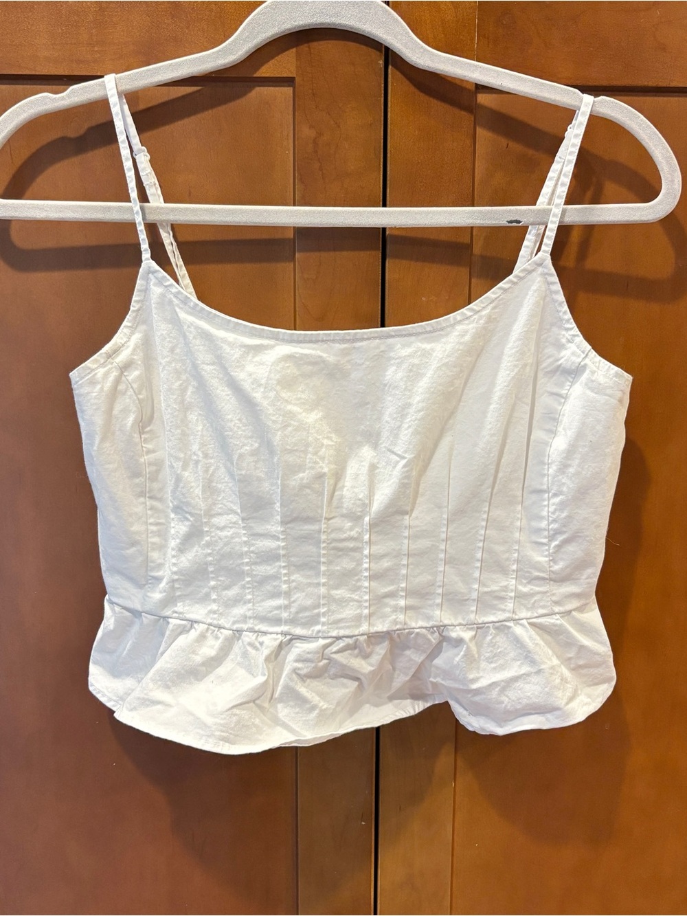 AE White Linen Peplum Cropped Tank Top